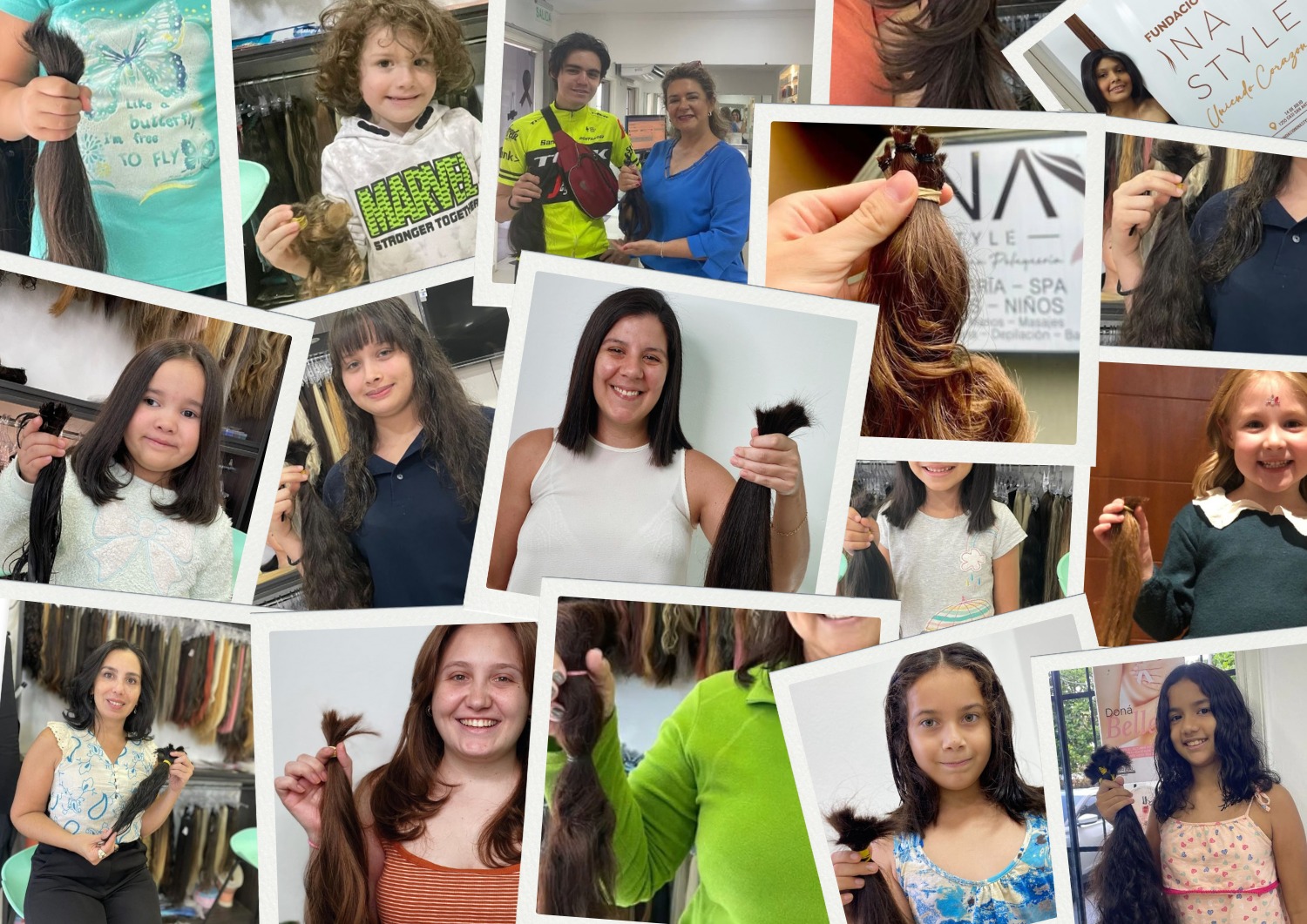 Collage de donantes de cabello mostrando la solidaridad de la comunidad